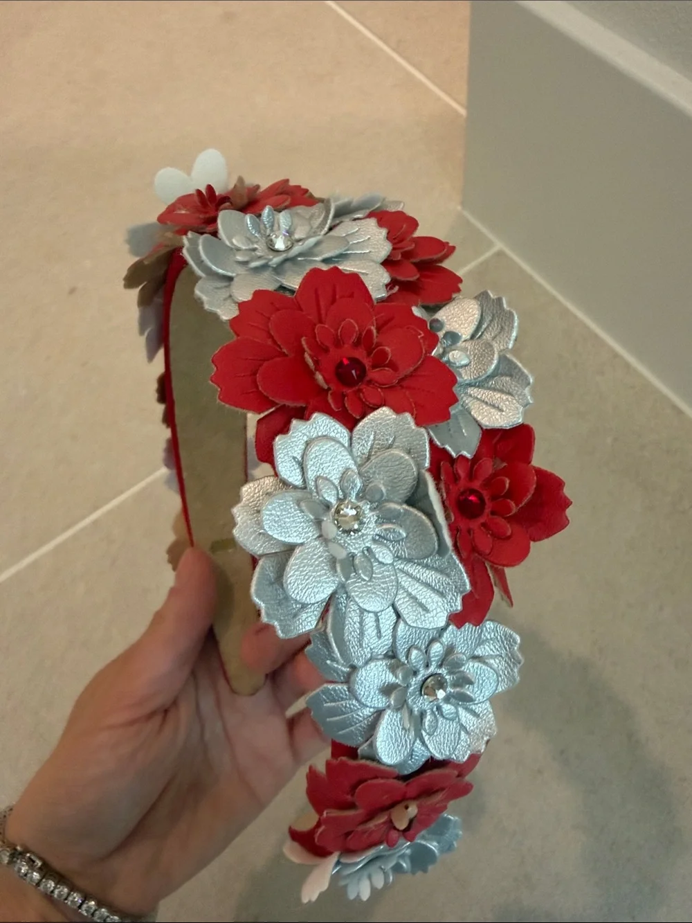 Bloomingdale's Red and Silver Floral Kids Headband